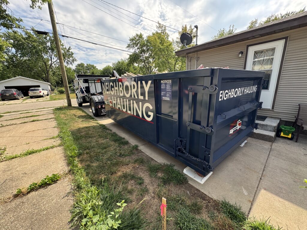 21 yard dumpster rental placed in residential driveway in Grand Rapids