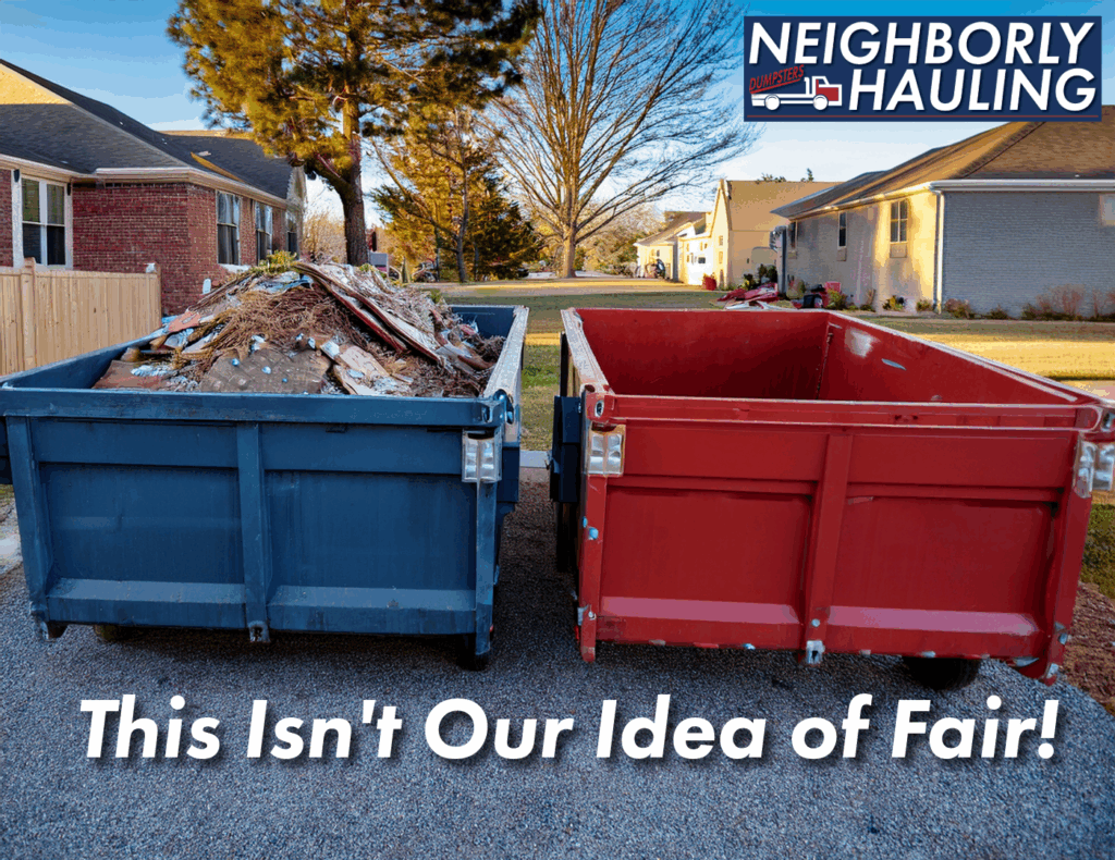 Neighborly Hauling fair dumpster pricing comparison showing full and empty bins in Grand Rapids
