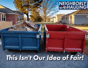 Neighborly Hauling fair dumpster pricing comparison showing full and empty bins in Grand Rapids